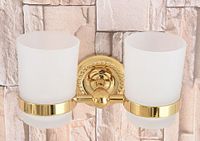 Badezubehör Set Wall montiert luxuriöse goldene Farbe Messing Badezimmer Zahnbürstenhalter Dualglas Tasse MBA598