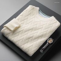 Suéteres masculinos 2022 moda entrelaçada Jacquard Slouchy Sweater quente Sweater de malha casual masculino pulôver espessado