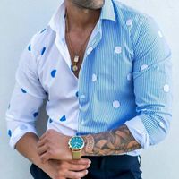 남자 캐주얼 셔츠 남성용 느슨한 트렌드 인쇄 폴카 도트 줄무늬 긴 소매 셔츠