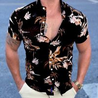 남자 캐주얼 셔츠 트렌디 한 남자 최고 부드러운 꽃 프린트 빈티지 옷깃 잎 인쇄 여름