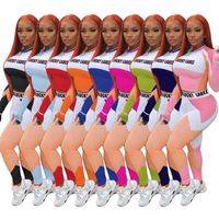 여자 옷 트랙 슈트 여성 스포츠 2 조각 세트 멀티 패널 인쇄 된 글자 셔츠 바지 2 조각 세트 여자