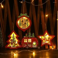 Weihnachtsdekorationen balleenshiny Ornamente kreativer Hohlholz Anhänger Geschenke Luminöses Auto kleiner Baum Santa Claus Elk
