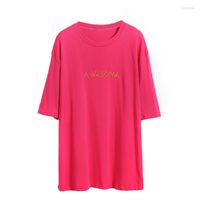 Женские футболки женская женская, возможно, u розовая розовая буква "Awesome 'вышивая 3/4 рукава длинные футболка