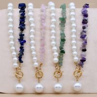 Choker Half and Pearl Beaded Natural Stone Chain Round Ball Toggle Necklace를위한 비대칭 보석 도매