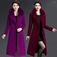 Kadın Yün 2022 Sonbahar Kış Kış Çift Taraflı Kaşmir Ceket Kadın Ceket Orta Yaşlı Sahte Kürk Yaka Kaplar Kadın Dış Giyim R543