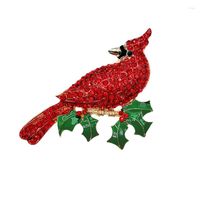Броши маленький заказ Большой красный кардинал на пуансеттии ветвь рукой, отлитой хрустальной рождественской брошкой