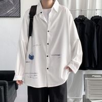 남자 캐주얼 셔츠 남자 긴 소매 가을 겨울 인쇄 한국 패션 탑 대형 블라우스 솔리드 가디건 코트 카미사
