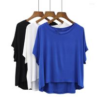Camisetas femininas de verão Modal Mulheres T-shirts 2022 Batwing Mangueado solto Solid Solid Soll Soll-Gobes Casual Feminino Puxa Tops