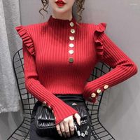Maglioni femminili 2022 maglione invernale autunno donna turbante ruffles a maglia con abbottini rosa o nero pugnale di puttana casual