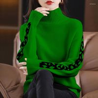 Women' s Sweaters Casual Fashion Turtleneck Spliced Loos...