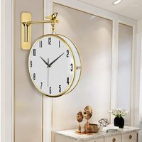 Wanduhren Poniger rotierende Uhr Doppelseiten Uhr Luxus nordischer Stil Stummes Haus innen dekorativ horloge 2122