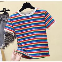 Frauen T-Shirts Frau T-Shirts Sommer kurz￤rmelige Frauen Streifen T-Shirt Stricker Top Crop Mujer Camisetas