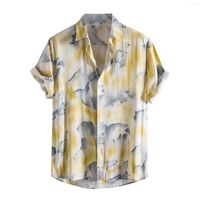 القمصان غير الرسمية للرجال منزل شببر داخلي قميص طوق بطبعة هاواي الأكمام من الرجال الحراريين الأزهار الحرارية بلوزة رفيعة