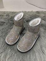 Boots Sapatos femininos neve 2022 inverno mais veludo redondo de dedão grossa quente piscando de diamante no tornozelo de algodão