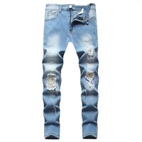 Calças masculinas 2022 Moda Lavagem de jeans de jeans ripped e machado
