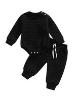 Giyim Setleri Bebek Bebek Bebek Kızlar Unisex Sıradan Dama Tahtası Düz ​​Renk Uzun Kollu Romper Tops Drawstring Pantolon