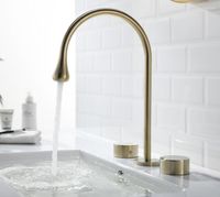 Bathroom Sink Faucets Brushed Gold Brass Deck Mounted Dual H...