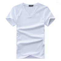 Мужские футболки с большим размером мужчины классическая хлопковая сплошная футболка летняя мужская повседневная бренда Slim Fit V-образный выстрел