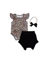 مجموعات الملابس 3pcs Baby Girls Outfit Summer Leopard Print Sleeve Round Round Romper Color Slog