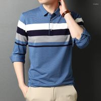 Men Polos Brand Fashion Striped Polo Shirt Men Hight Quality Cotton Autumn Sleeve Camisas Corean Carual Mens Clothing T1093
