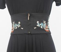 Belts Vintage Chinese Embroidery Wide Corset Zipper Elastic ...