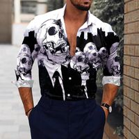 Herren lässige Hemds Männer Tops Mode Design Day 3D Digital bedrucktes leichter atmungsaktives Langarm Revers Formal Shirt 10