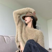 Kadın Sweaters Sweater Kadınlar 2022 Sonbahar Kış O yaka uzun kollu tatlı moda kısa kazakları kadın