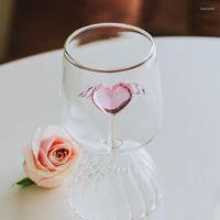 Şarap Gözlükleri 1 Pc 350ml 12oz Ripple Kısa Saplı Goblet Cam Kupa Pembe Kalp Tasarım Kanatları ile Sevgililer İçin Düğün Hediyesi Güzel