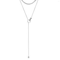 Anhänger Halsketten Mode Edelstahl Frauen Halskette Kpop Runde Anhänger BFF geschichtet 2000er ästhetische Accessoires Pulloverketten