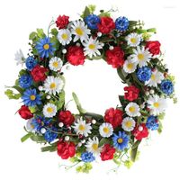 الزهور الزخرفية 20inch في الرابع من يوليو استقلال اكاليل أكاليل الزهور الاصطناعية أبيض اللون الأزرق الأزرق الباب التذكاري الباب الأمامي