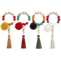 Weihnachten Silikon Perlen Armband Cartoon Quaste Schlüsselkette Pelzkugel Anhänger Handgelenk Schlüsselbund Modezubehör