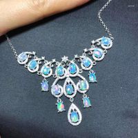 Pendants Natural multicolore Opal Collier Gemstone Pendant 925 Sliver Luxurious Water Drop Row Women Girl Gird Gift Bijoux