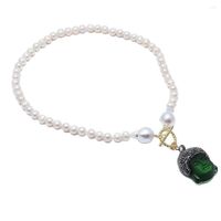 Anh￤nger Halskette Guaiguai Schmuck S￼￟wasser wei￟e Perle Keshi Halskette Gr￼n Quarz CZ Pave Buddha