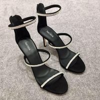Kleiderschuhe Sommer-Strass ein Wort mit offenen Stiletto-Sandalen d￼nne Gurt Wildleder All-Match Bankett Frauen