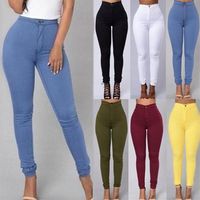 Женщины моды сплошной цветовой джинсовые колготки леггинсы узкие карандашные брюки стройные джинсы растягивание для похудения Bulift Plus-Size Jeans257q