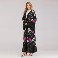 Blusas femininas de tamanho prolongado kimonos mujer Verano 2022 abaya dubai mulheres bordadas muçulmanas boho kimono cardigan chiffon blusa roupas