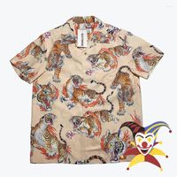 Chemises décontractées pour hommes Impression de tigre complète Wacko Maria Shirt Men Femmes Abricot Hawaiian Mens