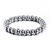 Bracelet ￩lastique de surface antique ￩l￩gante ￩l￩gante pour femmes perles en acier inoxydable de 8 mm bijoux femelles d￩contract￩es Pulseira