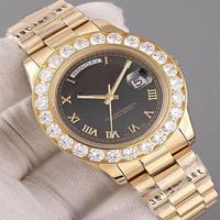 'Brand Owatch Brand Presidente Day Day 18k Gold maschi's Watch Big Diamond Watch Automatic Mechanical Bezel Black Dial Diamon259c