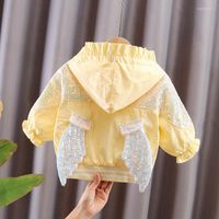 코트 1-7 년 가을 패션 어린이 후드가있는 바람이 부는 보호 의류 아웃복 재킷 여자 날개 긴 슬리브