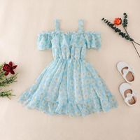 M￤dchenkleider 2022 Sommer Kinder Baby M￤dchen Mode von Schulter Blumendruck Kleid stilvoll f￼r Kinder 18m-6t