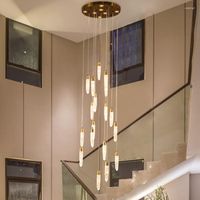 펜던트 램프 포스트 모던 계단 샹들리에 가벼운 고급 빌라 이중화 건물 단순한 분위기 회전식 크리스탈 램프