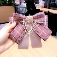 Bow Binds Korean Fashion Plaid Plaid mehrschichtiger Bowknot Ladies Fabric Krawatte High-End Pearl-Strass-Stifte und Broschen f￼r Accessoires f￼r Frauen
