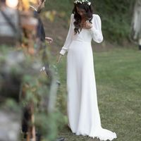 Элегантное свадебное платье Бохо Богемское длинное рукав v Шея шифоновый полой задний пол длины. Случайные свадебные платья Впиндо де Нойва