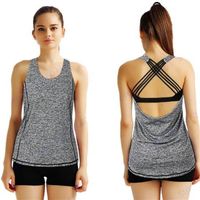 Серые женские футболка для йоги сексуальная полоса спинка задняя спина Crisscross Sports Fitnes