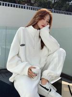 Женские брюки с двумя частями Nicemix Fashion Sportswear Waffle Cust Женщины Осень Preppy Corean Loose Half-Zipper Lop Top Casual Sweat Aun