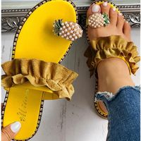 Slippers Summer mulheres chinelo preto sandálias de pérolas planas de abacaxi anel do dedo do dedo do pé no chinelo slides de praia Sapatos casuais 43