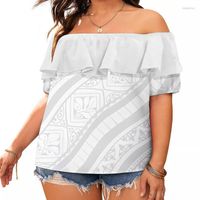 T-shirt feminina T-shirt Fashion personaliza mulheres meio ombro de babados em camadas de blusas camisa de chiffon polinésia tribal polinésia