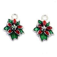 Charms Pendants Рождественский фестиваль празднуйте цветочные серебристые зеленые красные эмали для ожерелий ювелирных изделий DIY нахождение 18x14 мм