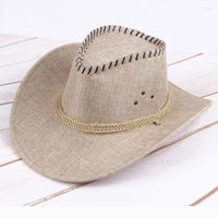 Boinas de boinas de praia vintage levantam -se o chapéu de cowgirl de vaqueiros ocidentais de vasta larga com corda à prova de vento para atividades ao ar livre
